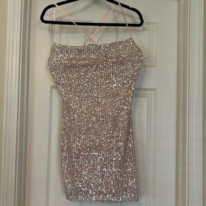 Pink 🎀 Sequin Women’s Mini Dress light pink cute